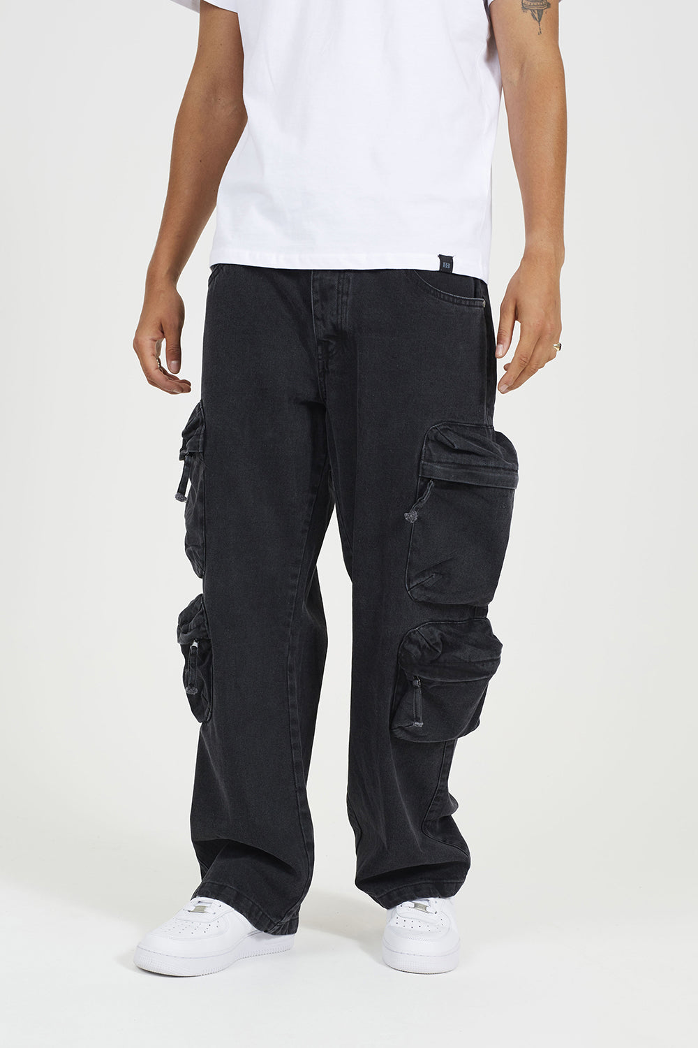 Brave Soul Black Cargo Style Wide Leg Denim Jeans - Black Image 1