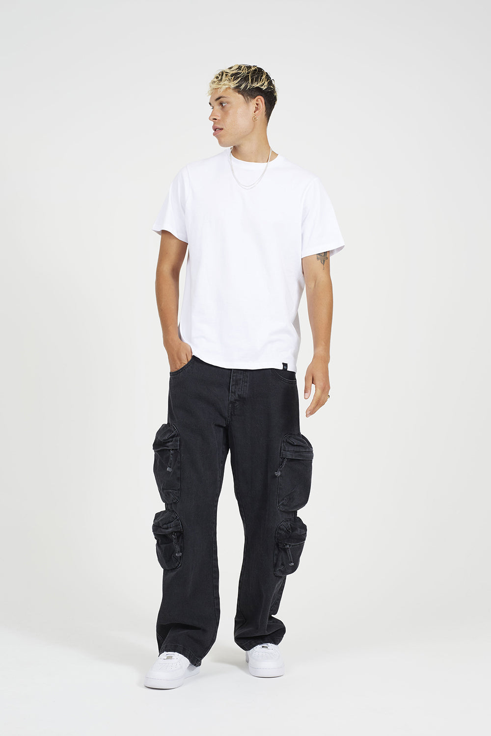 Brave Soul Black Cargo Style Wide Leg Denim Jeans - Black Image 3