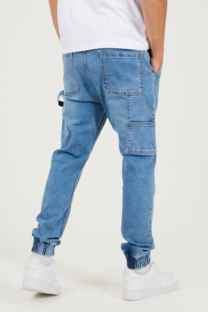 Brave Soul Light Blue Slim Fit Cuffed Carpenter Style Jeans - Light Blue Image 2