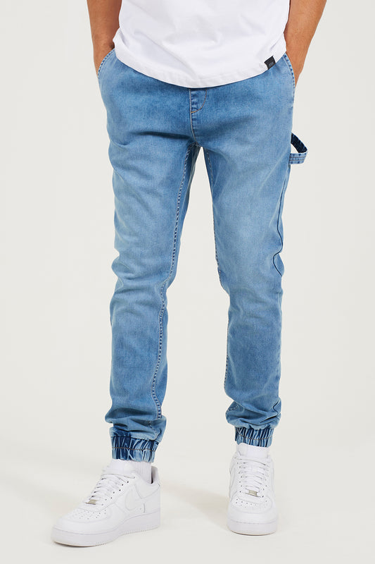 Brave Soul Light Blue Slim Fit Cuffed Carpenter Style Jeans - Light Blue Image 1