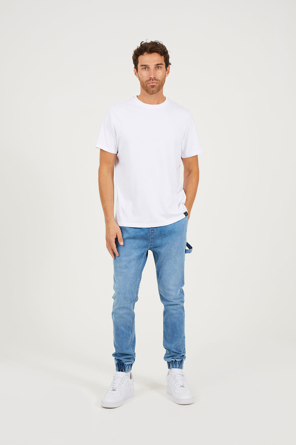 Brave Soul Light Blue Slim Fit Cuffed Carpenter Style Jeans - Light Blue Image 3