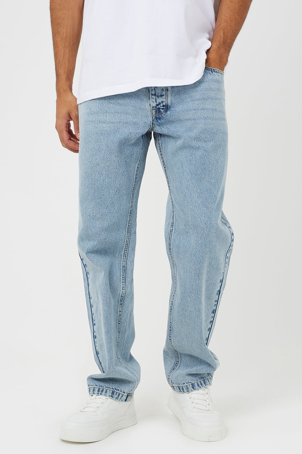 Brave Soul Light Blue Loose Fit Acid Wash Denim Jeans - Light Blue Image 1