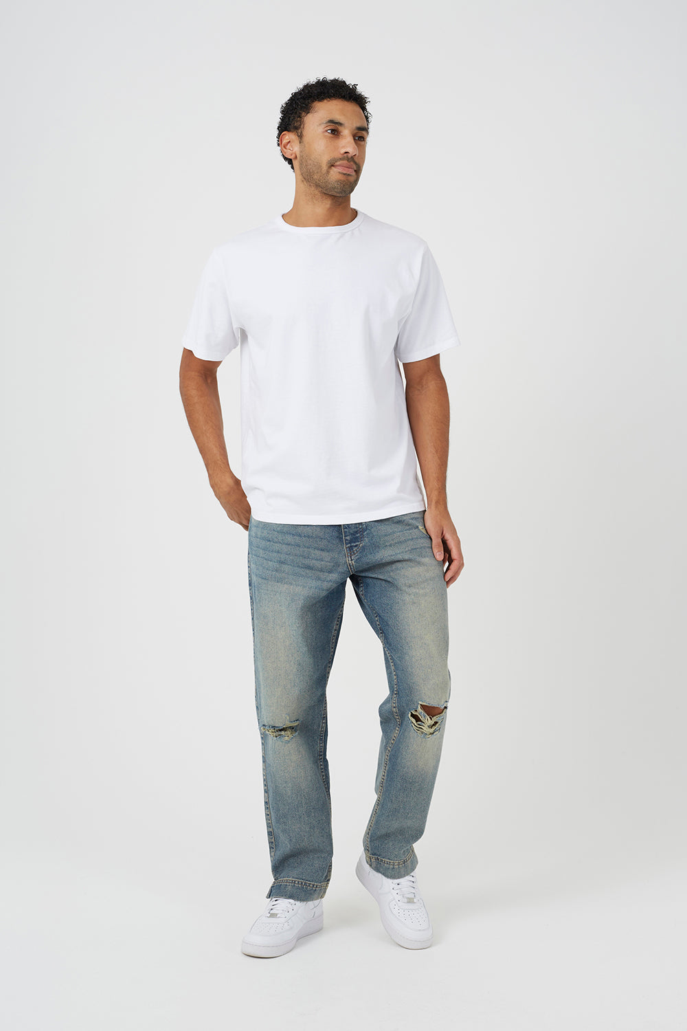 Brave Soul Light Blue Ripped Knee Wide Leg Denim Jeans With Side Hem Split Detail - Light Blue Image 3
