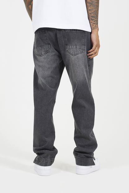 Brave Soul Charcoal Wide Leg Denim Jeans With Side Hem Split Detail - Charcoal Image 2