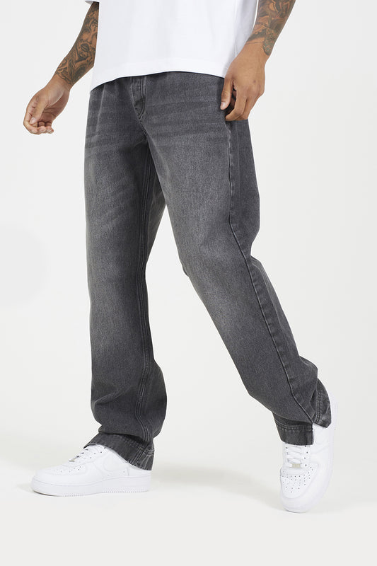 Brave Soul Charcoal Wide Leg Denim Jeans With Side Hem Split Detail - Charcoal Image 1