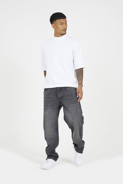 Brave Soul Charcoal Wide Leg Denim Jeans With Side Hem Split Detail - Charcoal Image 3