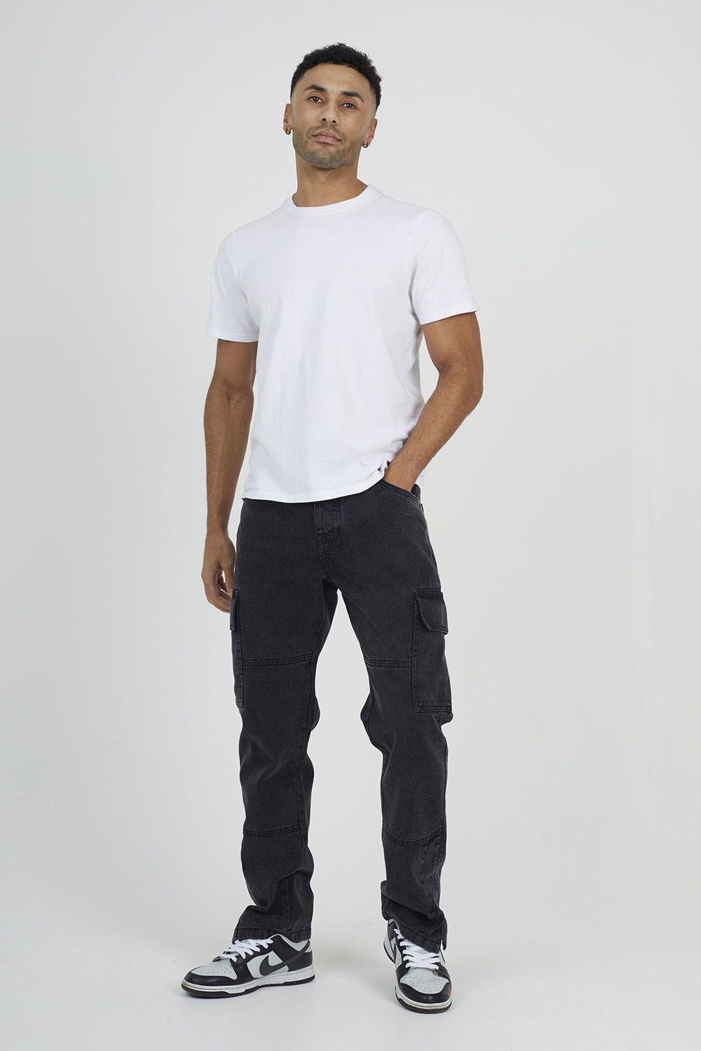 Brave Soul Charcoal Cargo Style Denim Jeans With Side Hem Split Detail - Charcoal Image 3