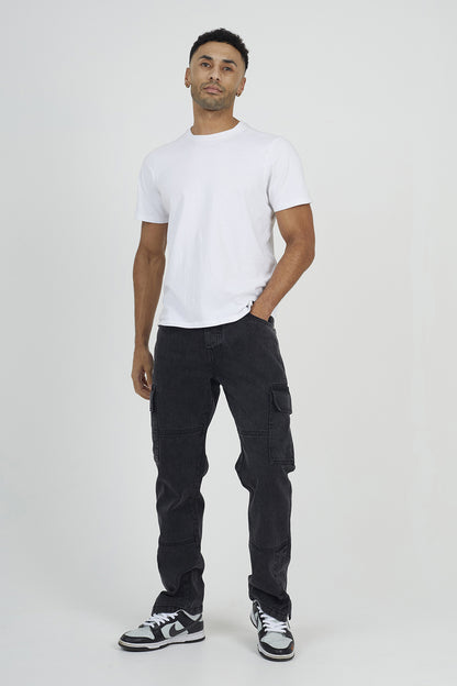 Brave Soul Charcoal Cargo Style Denim Jeans With Side Hem Split Detail - Charcoal Image 3