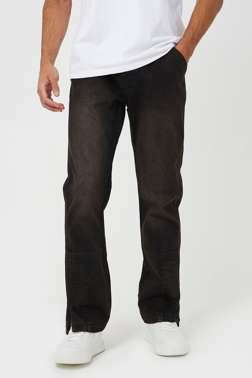 Brave Soul Brown Loose Fit Denim Jeans With Split Hem - Brown Image 1