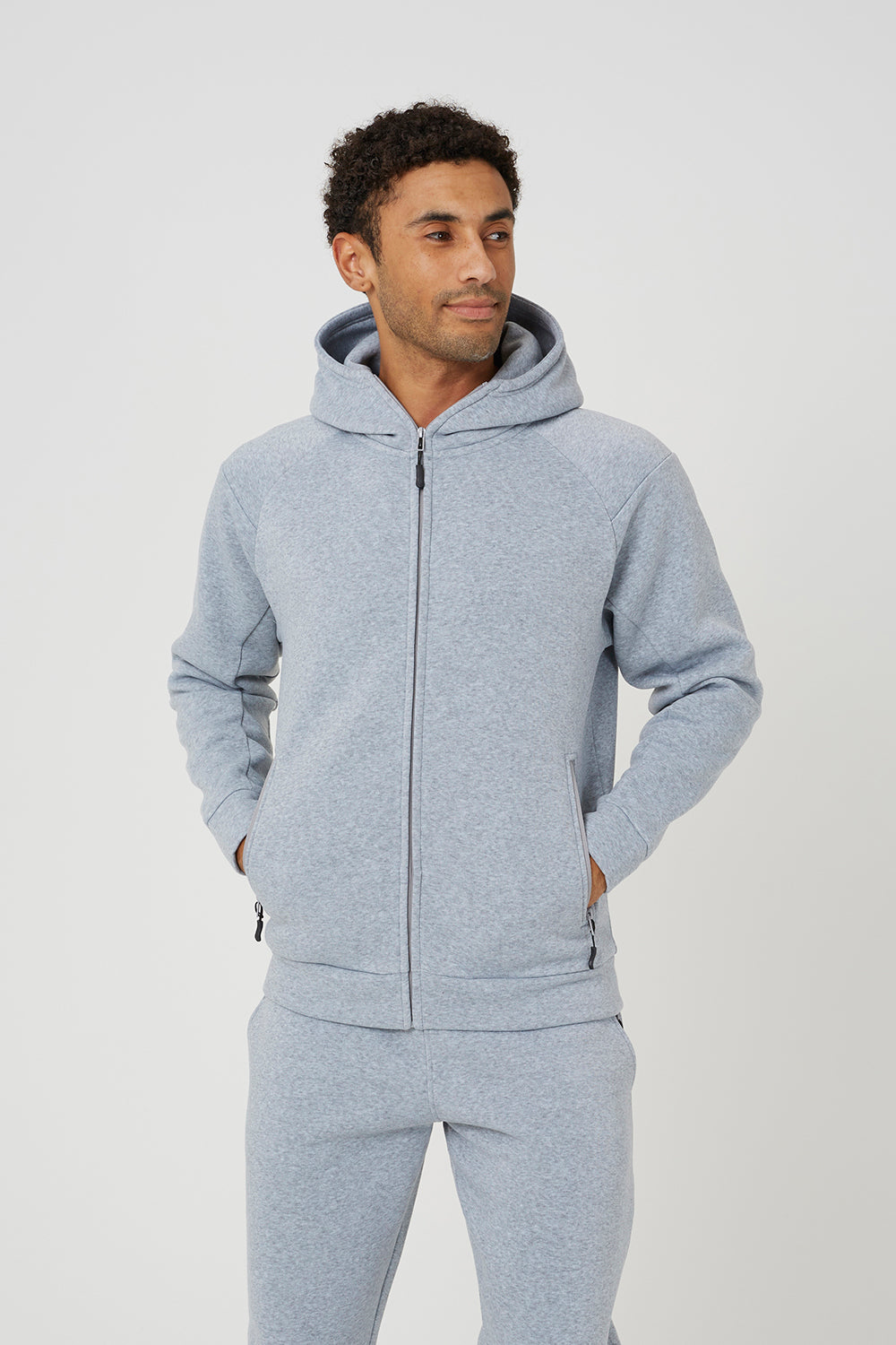 Brave Soul Light Grey Zip Through Hoodie & Jogger Co-Ord - Light Grey Image 3