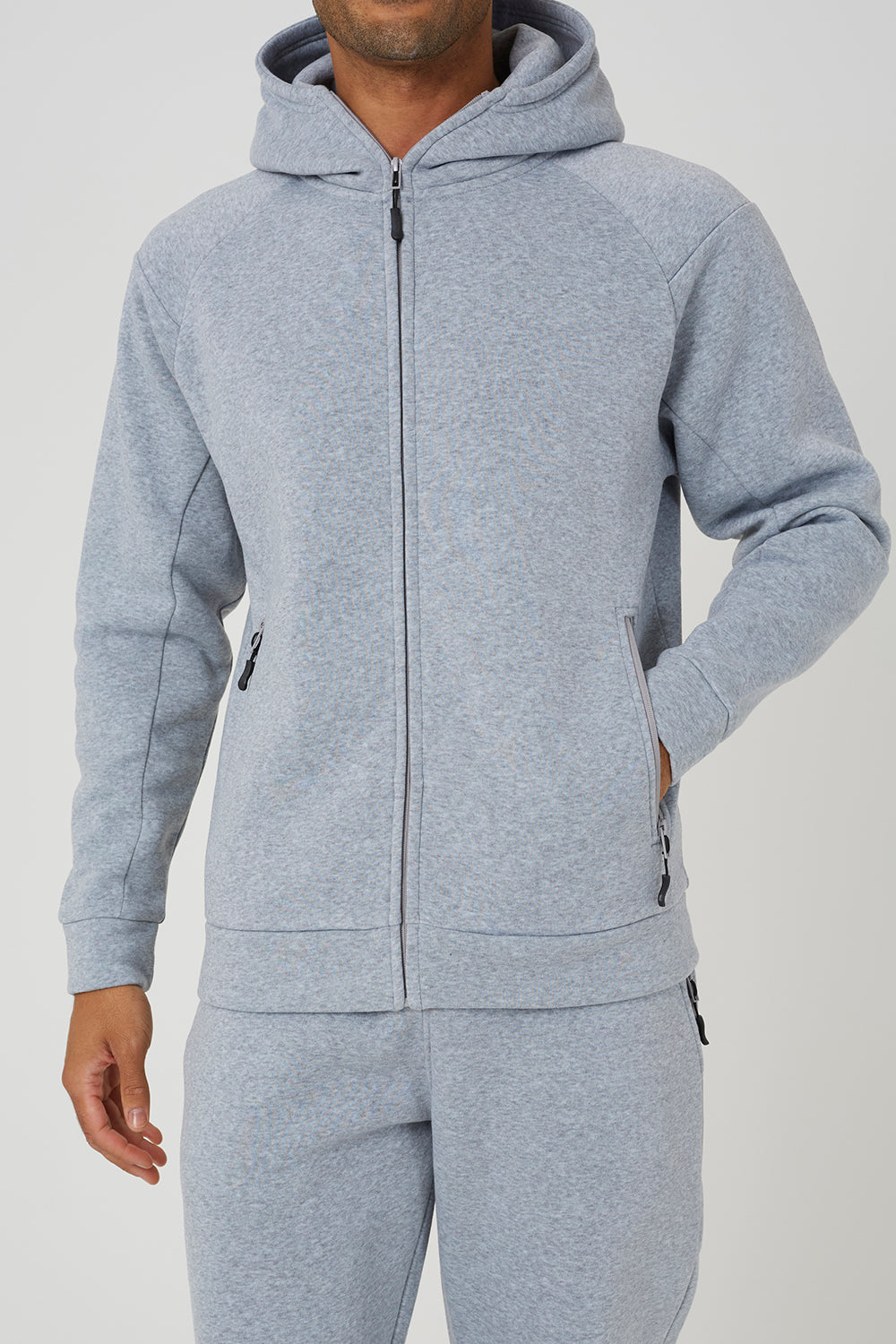 Brave Soul Light Grey Zip Through Hoodie & Jogger Co-Ord - Light Grey Image 4