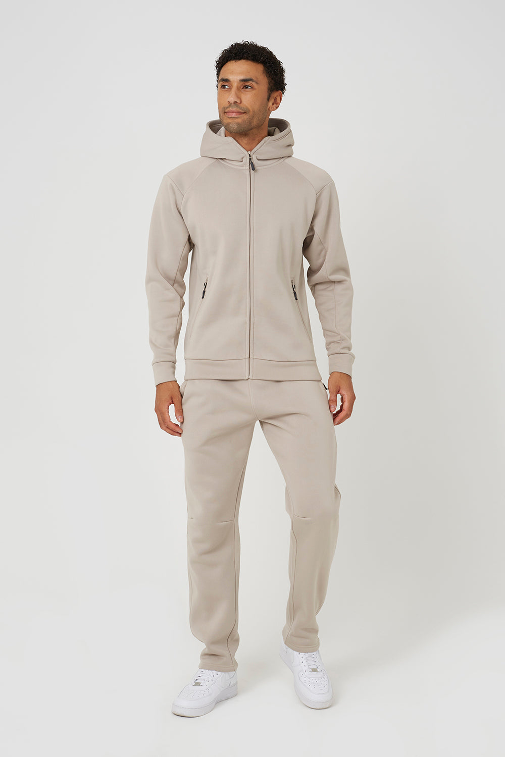 Brave Soul Light Sand Zip Through Hoodie & Jogger Co-Ord - Light Sand Image 1