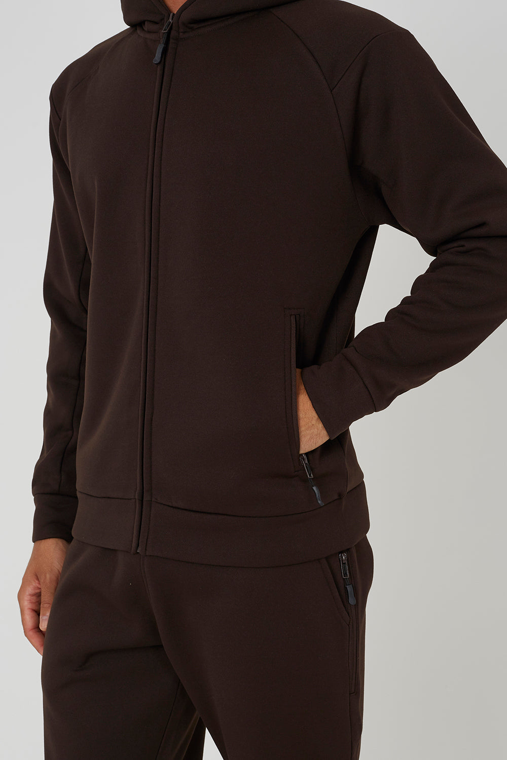 Brave Soul Chocolate Zip Through Hoodie & Jogger Co-Ord - Chocolate Image 4