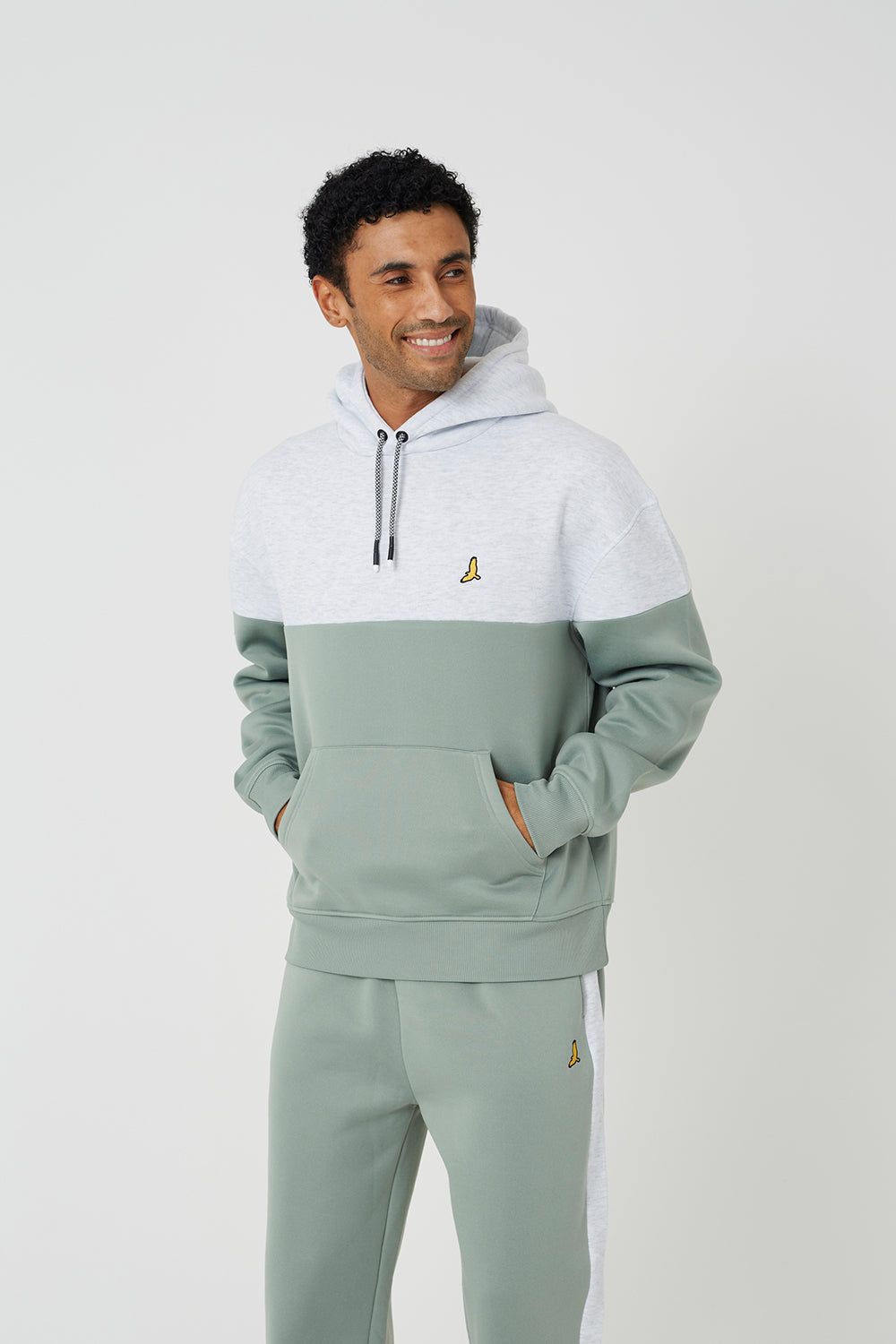 Brave Soul Ecru Relaxed Fit Colourblock Hoodie & Wide Leg Jogger Co-Ord - Ecru Image 3
