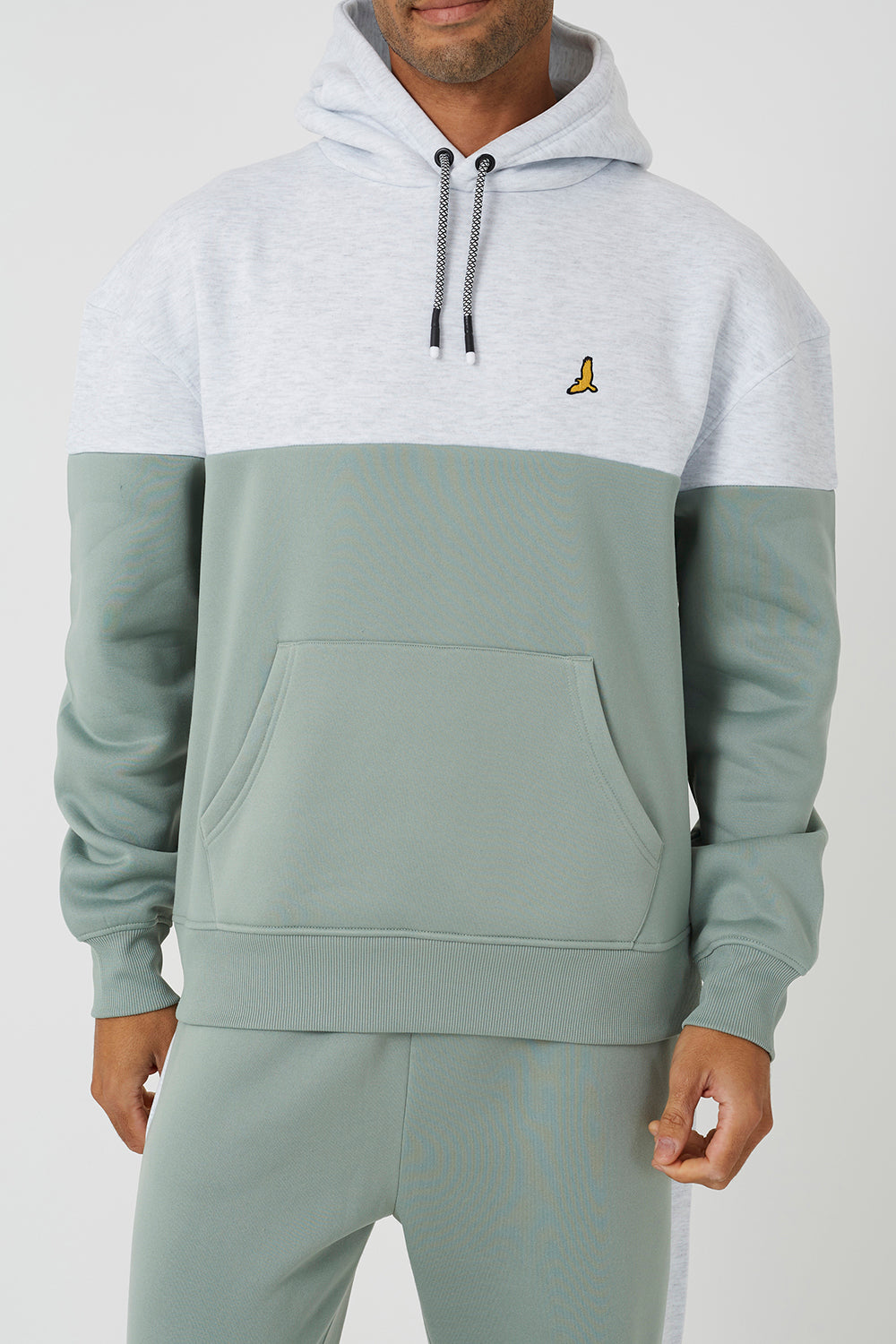 Brave Soul Ecru Relaxed Fit Colourblock Hoodie & Wide Leg Jogger Co-Ord - Ecru Image 4