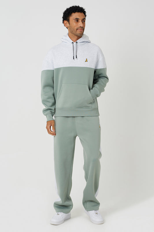 Brave Soul Ecru Relaxed Fit Colourblock Hoodie & Wide Leg Jogger Co-Ord - Ecru Image 1