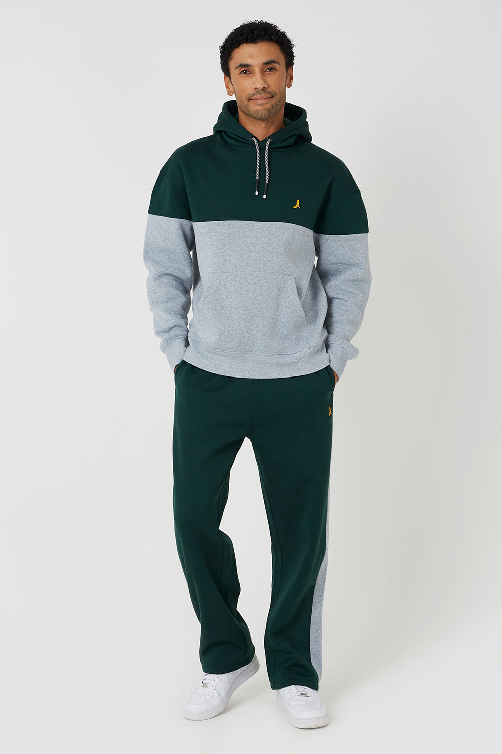 Brave Soul Green Relaxed Fit Colourblock Hoodie & Wide Leg Jogger Co-Ord - Green Image 1