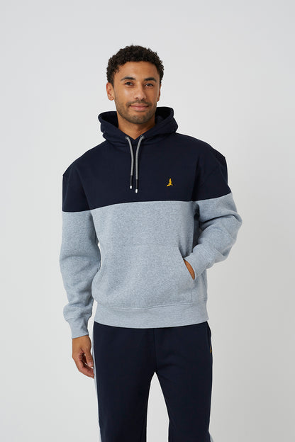 Brave Soul Navy Relaxed Fit Colourblock Hoodie & Wide Leg Jogger Co-Ord - Navy Image 3