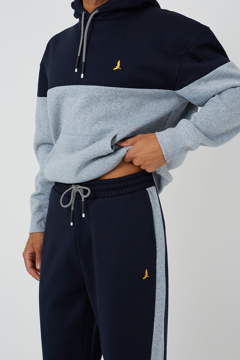 Brave Soul Navy Relaxed Fit Colourblock Hoodie & Wide Leg Jogger Co-Ord - Navy Image 4