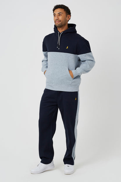 Brave Soul Navy Relaxed Fit Colourblock Hoodie & Wide Leg Jogger Co-Ord - Navy Image 1
