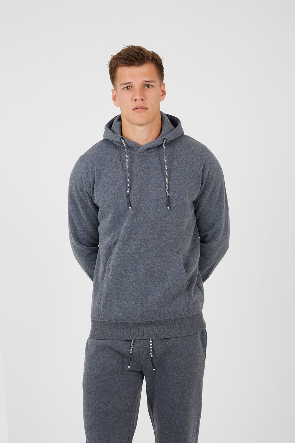 Brave Soul Charcoal Crossover Neck Hoodie and Joggers Set - Charcoal Image 3