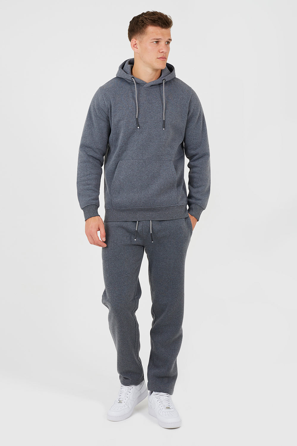 Brave Soul Charcoal Crossover Neck Hoodie and Joggers Set - Charcoal Image 1