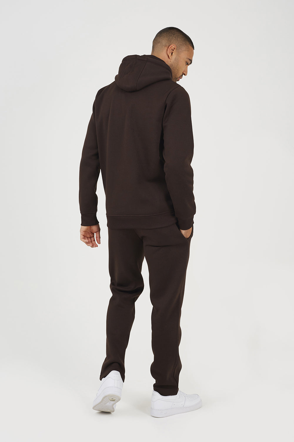 Brave Soul Chocolate Crossover Neck Hoodie and Joggers Set - Chocolate Image 2
