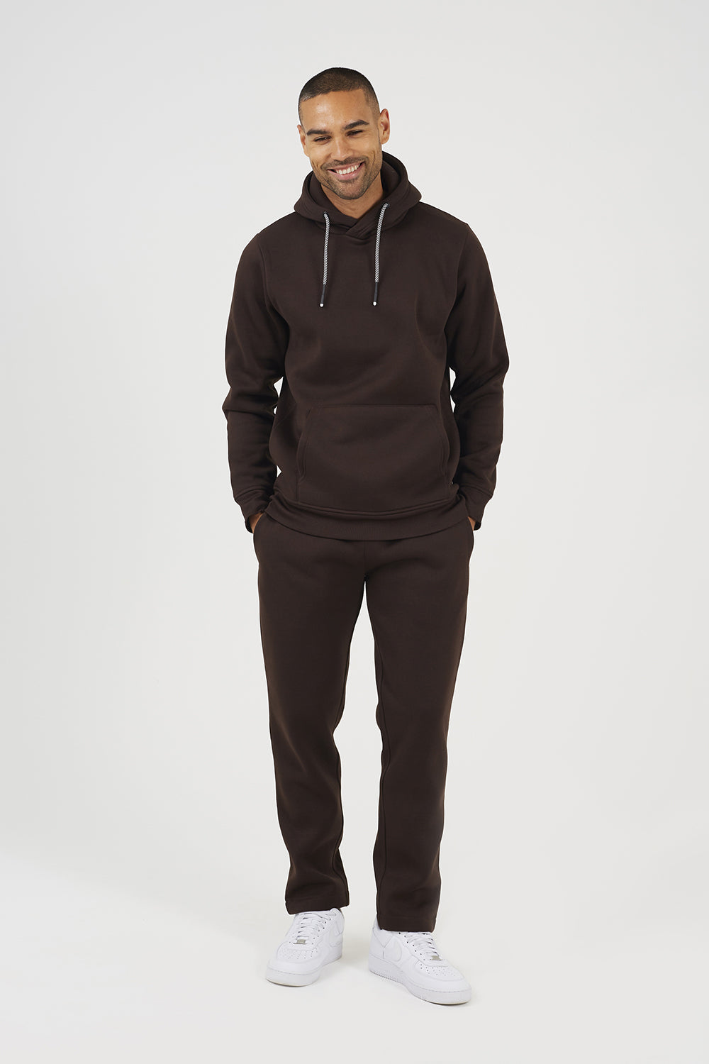 Brave Soul Chocolate Crossover Neck Hoodie and Joggers Set - Chocolate Image 1