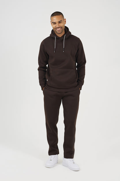 Brave Soul Chocolate Crossover Neck Hoodie and Joggers Set - Chocolate Image 1