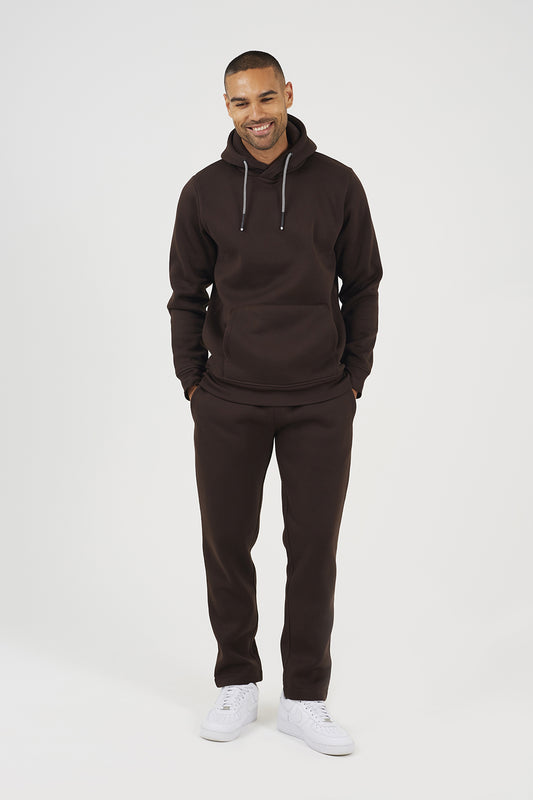 Brave Soul Chocolate Crossover Neck Hoodie and Joggers Set - Chocolate Image 1