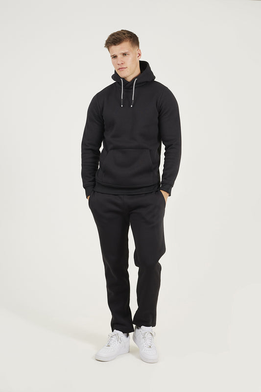 Brave Soul Black Crossover Neck Hoodie and Joggers Set - Black Image 1