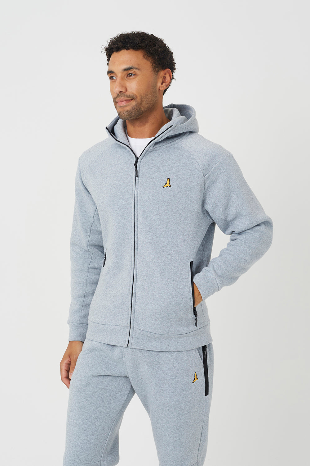 Brave Soul Light Grey Zip Through Hoodie & Jogger Co-Ord - Light Grey Image 3