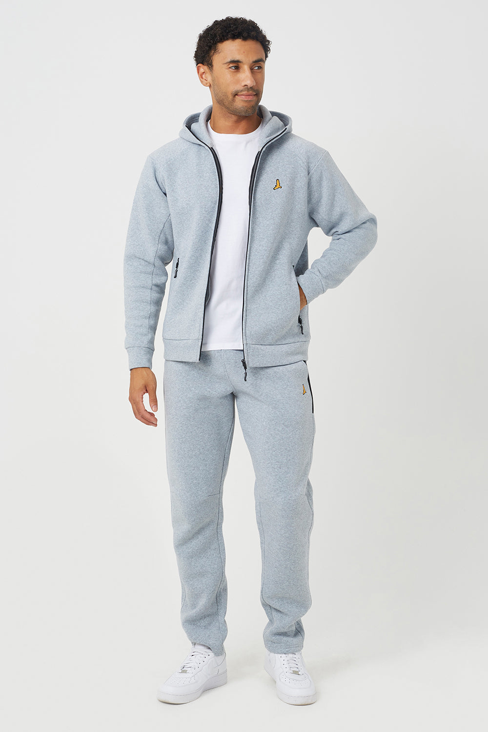 Brave Soul Light Grey Zip Through Hoodie & Jogger Co-Ord - Light Grey Image 1