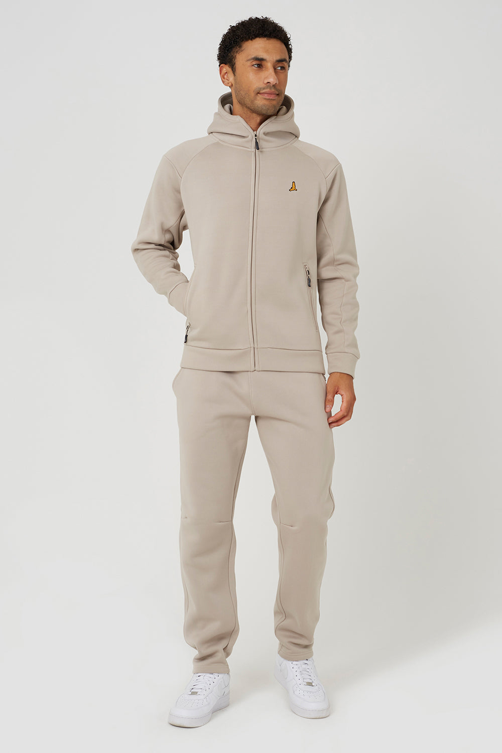 Brave Soul Light Sand Zip Through Hoodie & Jogger Co-Ord - Light Sand Image 1
