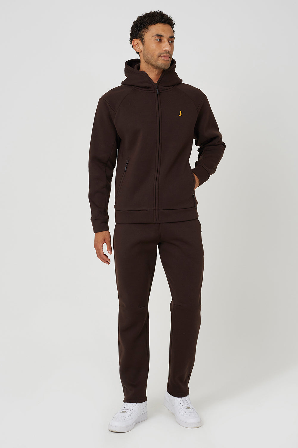 Brave Soul Chocolate Zip Through Hoodie & Jogger Co-Ord - Chocolate Image 1