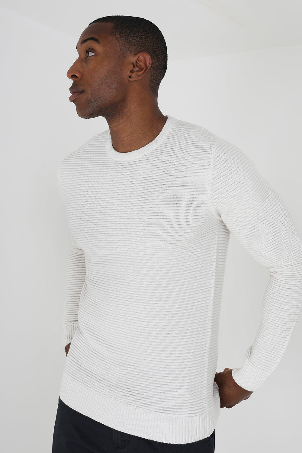 Brave Soul Ecru Crew Neck Knitted Jumper - Ecru Image 1
