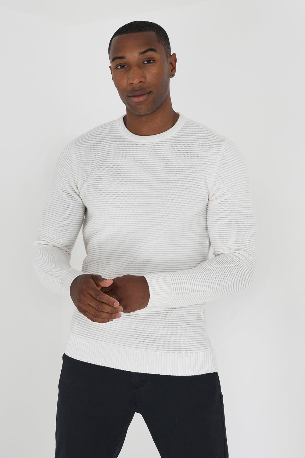 Brave Soul Ecru Crew Neck Knitted Jumper - Ecru Image 3