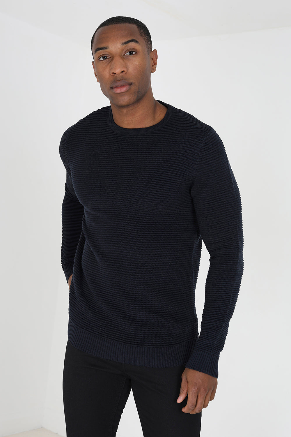 Brave Soul Dark Navy Crew Neck Knitted Jumper - Dark Navy Image 1