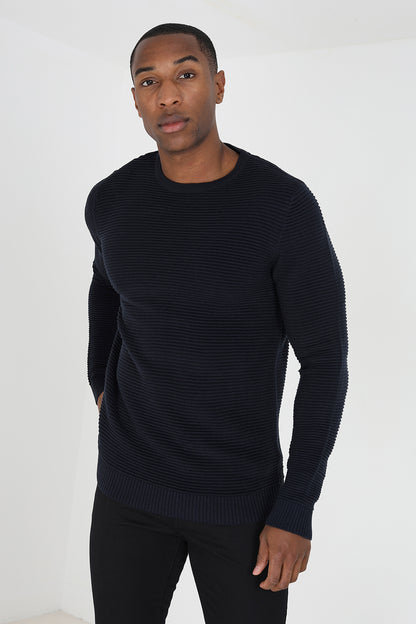 Brave Soul Dark Navy Crew Neck Knitted Jumper - Dark Navy Image 1