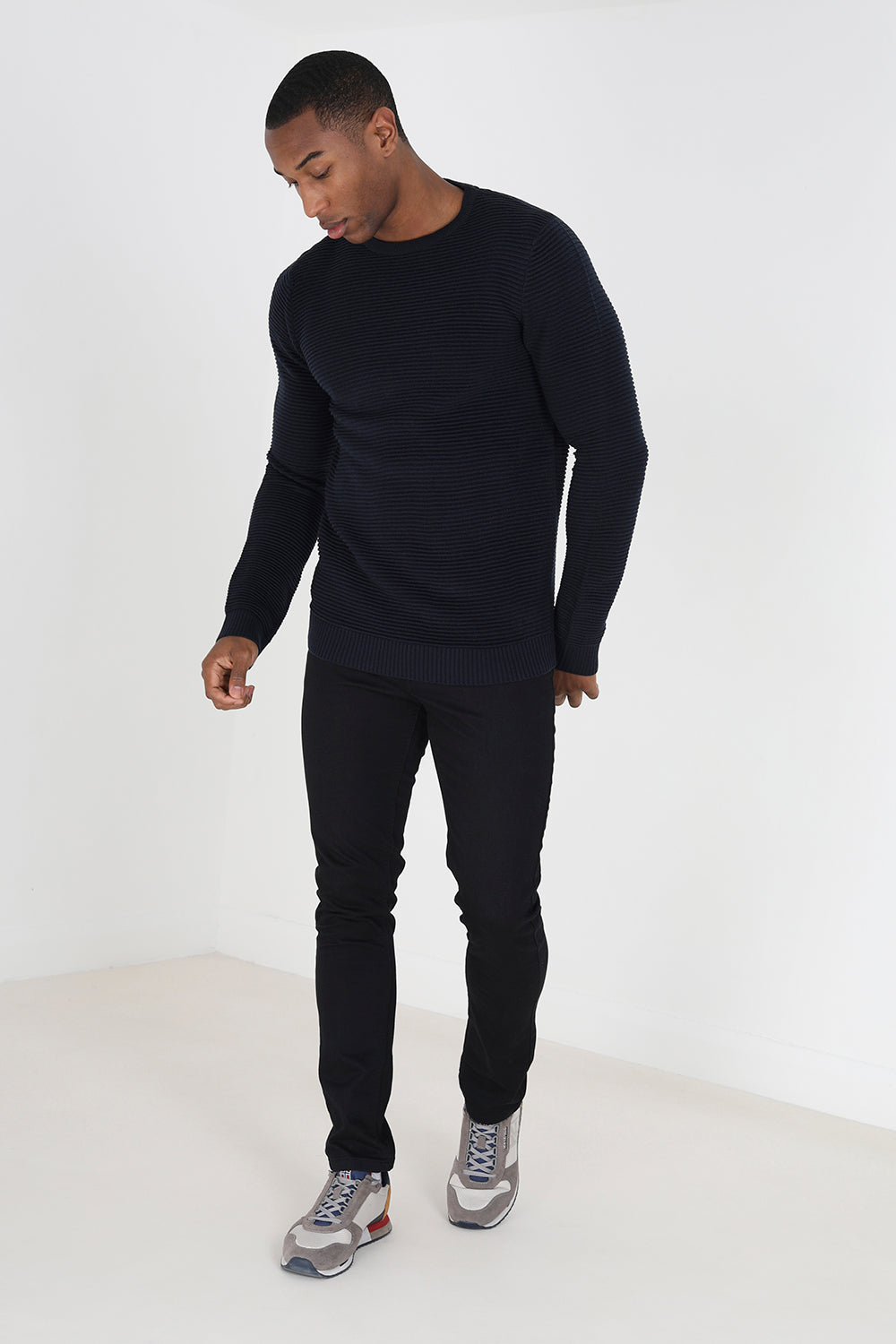 Brave Soul Dark Navy Crew Neck Knitted Jumper - Dark Navy Image 3