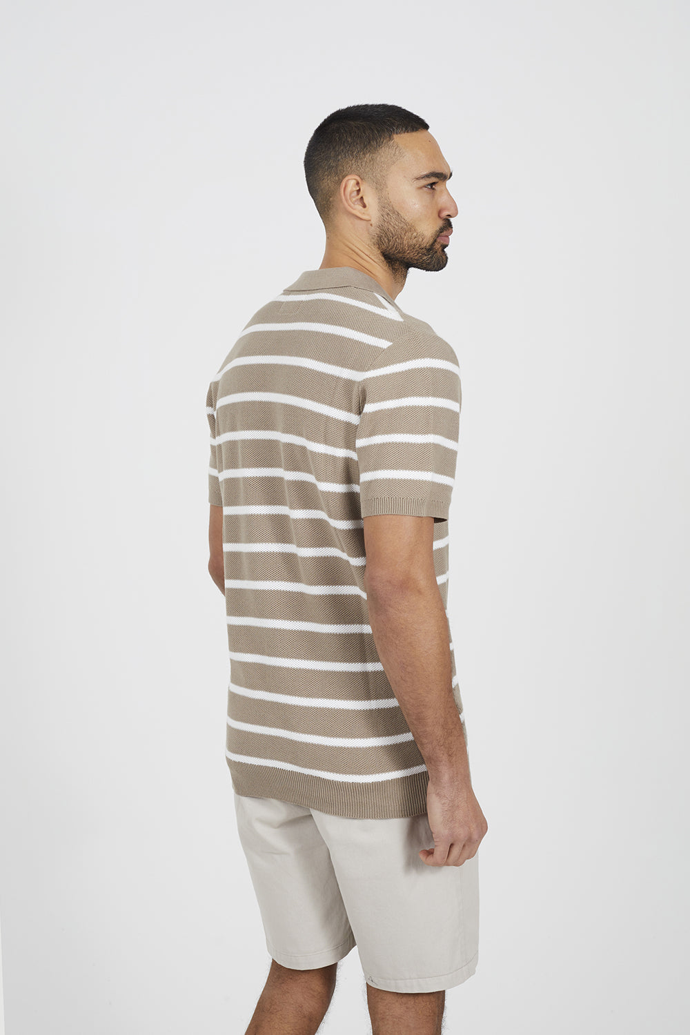 Brave Soul Stone Short Sleeve Knitted Polo Shirt - Stone Image 2