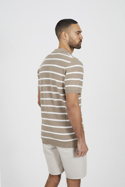Brave Soul Stone Short Sleeve Knitted Polo Shirt - Stone Image 2