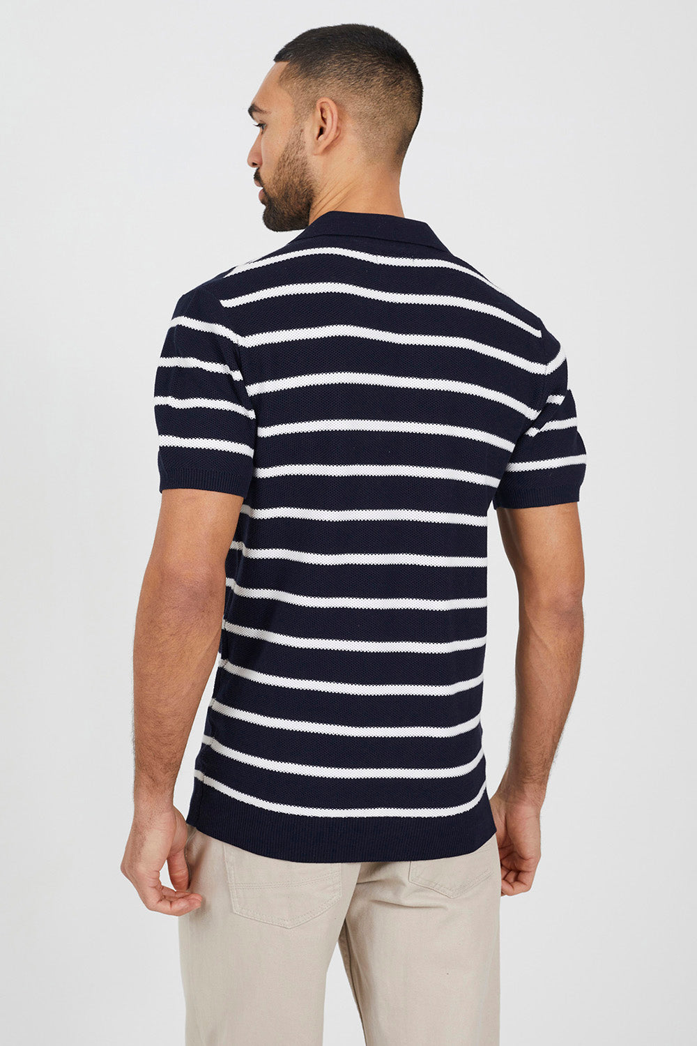 Brave Soul Navy Collared Jacquared Polo Shirt - Navy Image 2