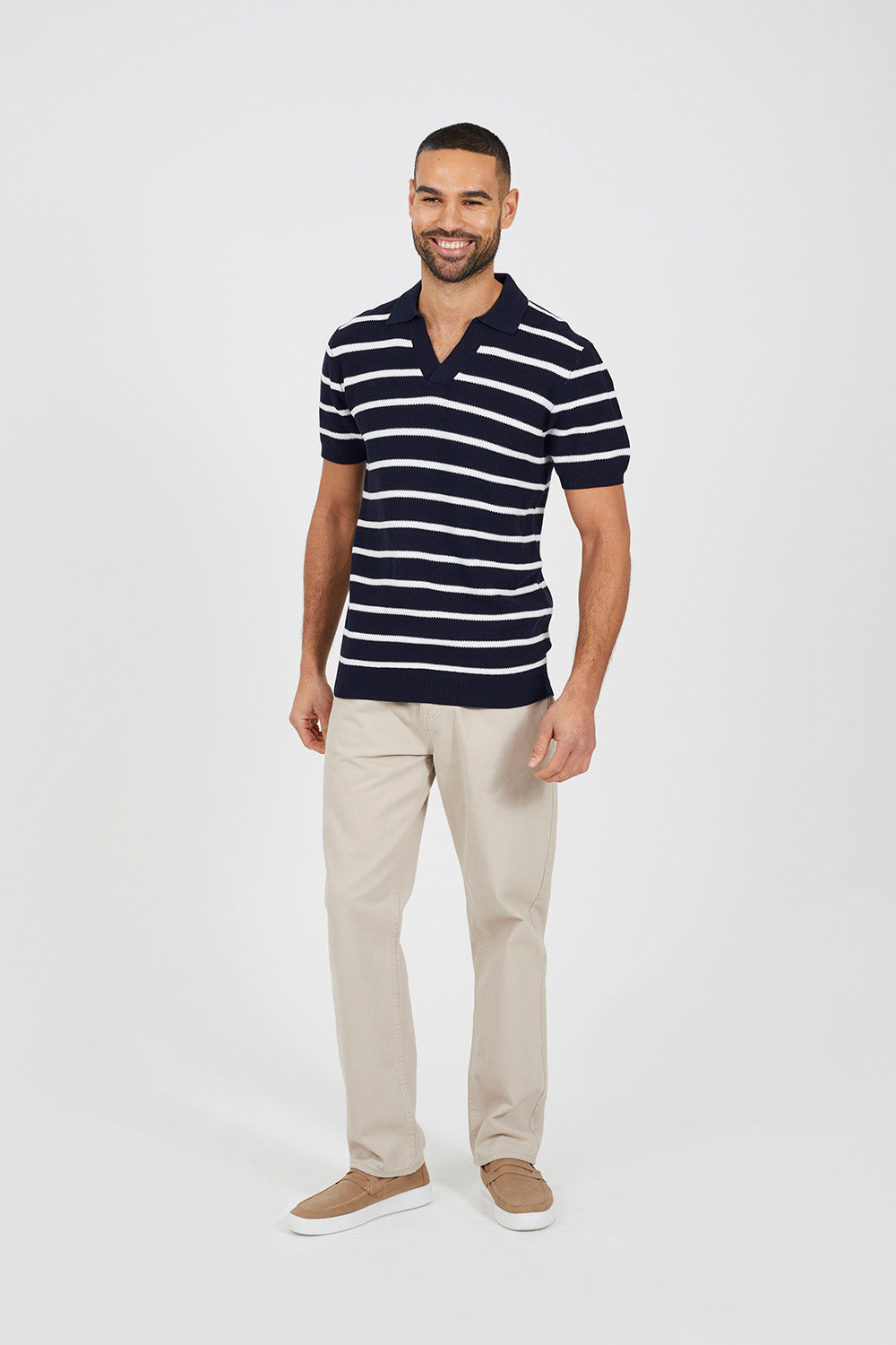 Brave Soul Navy Collared Jacquared Polo Shirt - Navy Image 3