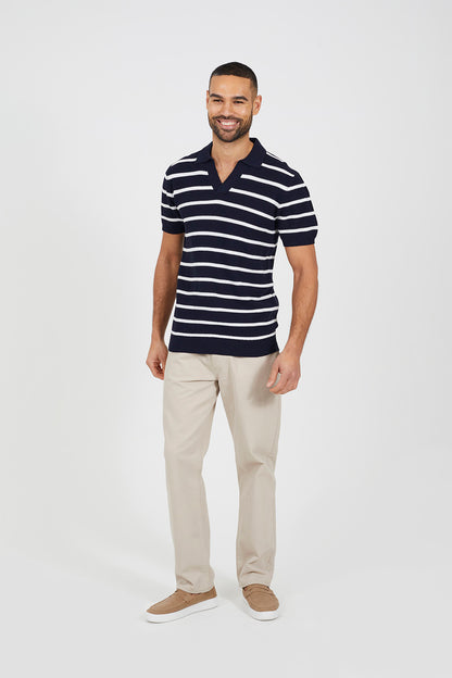 Brave Soul Navy Collared Jacquared Polo Shirt - Navy Image 3