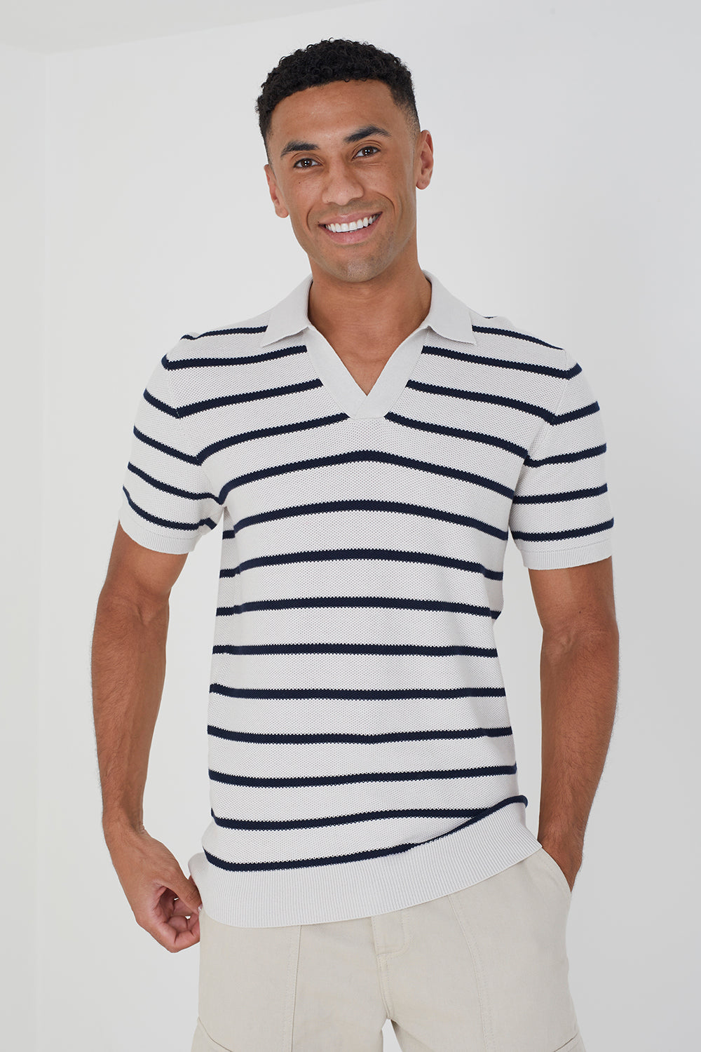 Brave Soul White Short Sleeve Knitted Polo Shirt - White Image 1