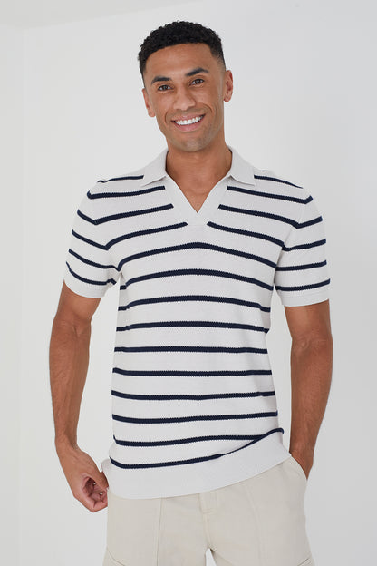 Brave Soul White Short Sleeve Knitted Polo Shirt - White Image 1