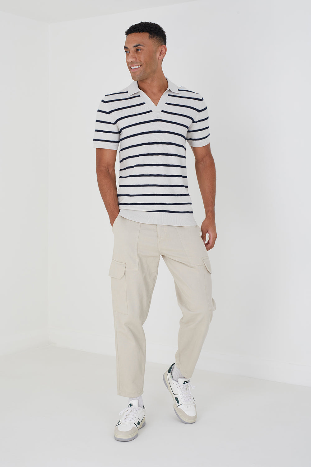 Brave Soul White Short Sleeve Knitted Polo Shirt - White Image 3