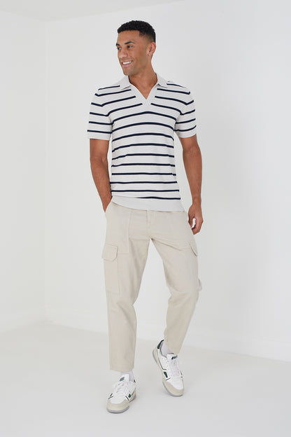 Brave Soul White Short Sleeve Knitted Polo Shirt - White Image 3