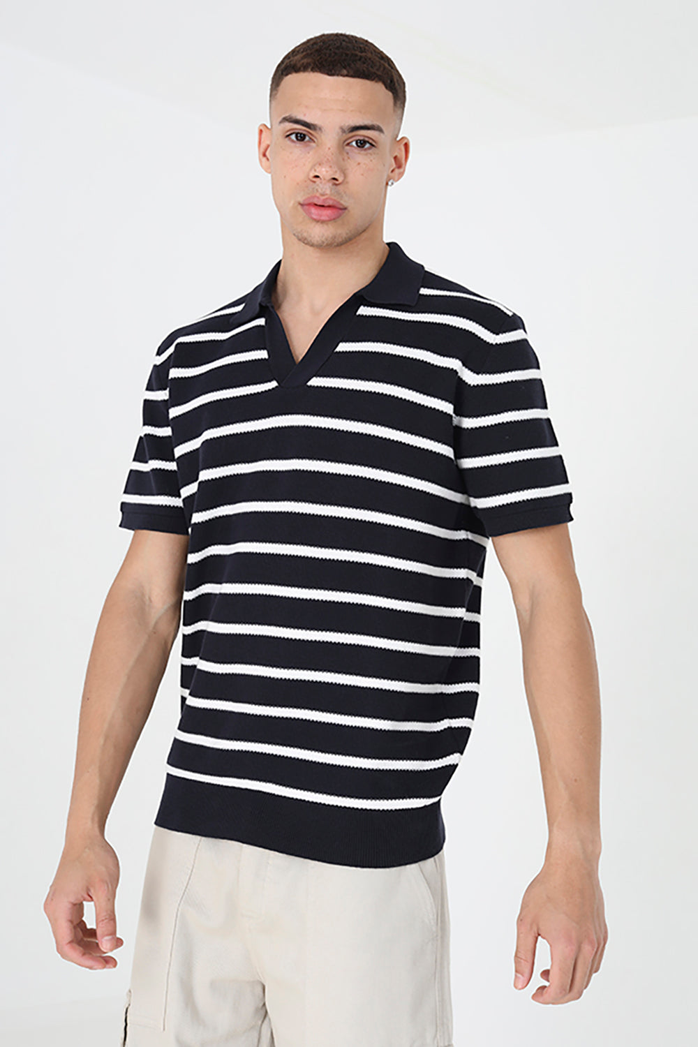 Brave Soul Navy Short Sleeve Knitted Polo Shirt - Navy Image 1